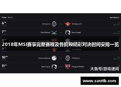 2018年MSI赛事完整赛程及各阶段精彩对决时间安排一览